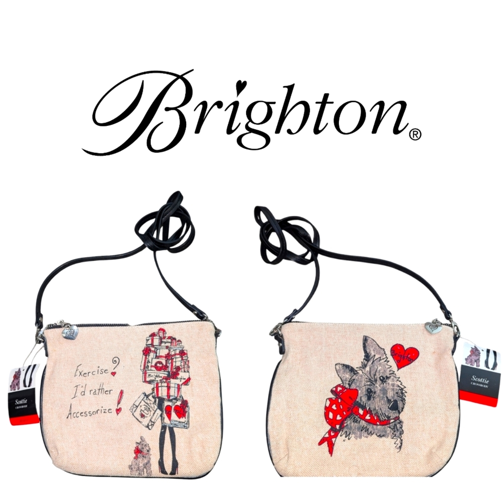 NWT Brighton Scottie Dog Terrier Canvas Cross Body Purse Beige Red Black
